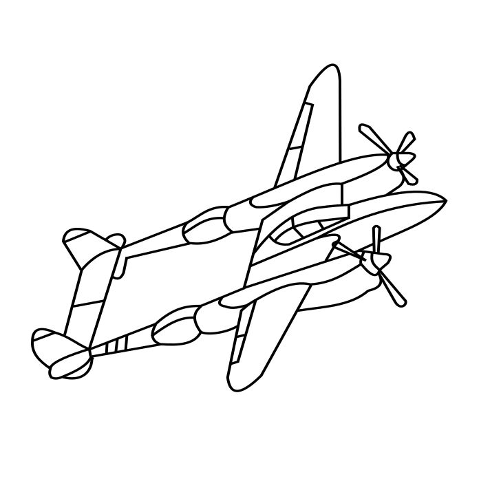 Omalovnka, obrzek P-38 Lightning - Dopravn prostedky - k vytisknut, pro dti k vybarven zdarma, online ke staen a vytitn