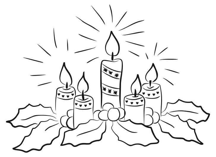 Omalovánka, obrázek Adventní svícen - Vánoce - k vytisknutí, pro děti k vybarvení zdarma, online ke stažení a vytištění