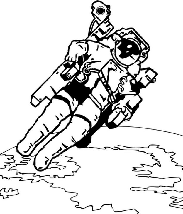 Omalovánka, obrázek Astronaut - Vesmír - k vytisknutí, pro děti k vybarvení zdarma, online ke stažení a vytištění