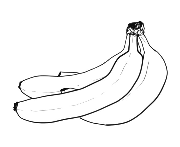 Omalovánka, obrázek Banány - Ovoce - k vytisknutí, pro děti k vybarvení zdarma, online ke stažení a vytištění