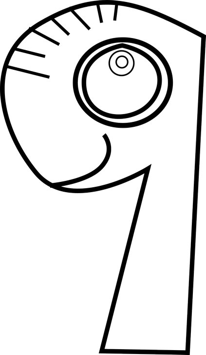 Omalovánka, obrázek Číslo 9 - Znaky - k vytisknutí, pro děti k vybarvení zdarma, online ke stažení a vytištění