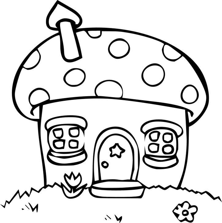 Omalovánka, obrázek Domeček z houby - Pohádky - k vytisknutí, pro děti k vybarvení zdarma, online ke stažení a vytištění