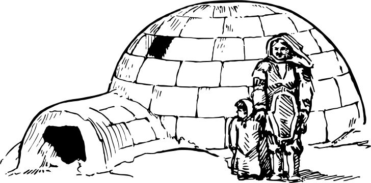 Omalovánka, obrázek Eskimácké iglú - Budovy - k vytisknutí, pro děti k vybarvení zdarma, online ke stažení a vytištění