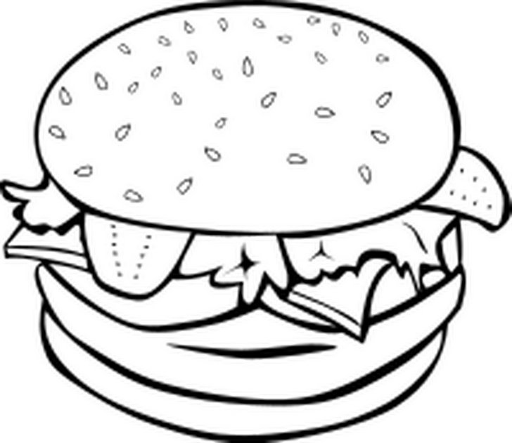 Omalovánka, obrázek Hamburger - Jídlo - k vytisknutí, pro děti k vybarvení zdarma, online ke stažení a vytištění