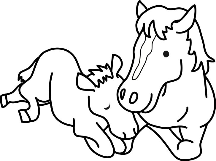 Omalovánka, obrázek Koně - Zvířata - k vytisknutí, pro děti k vybarvení zdarma, online ke stažení a vytištění