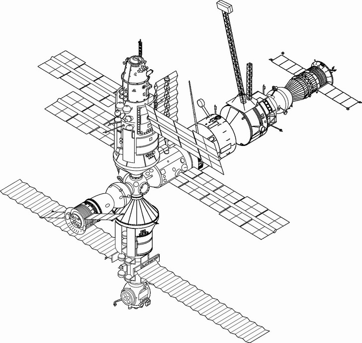 Omalovánka, obrázek Kosmická stanice - Vesmír - k vytisknutí, pro děti k vybarvení zdarma, online ke stažení a vytištění