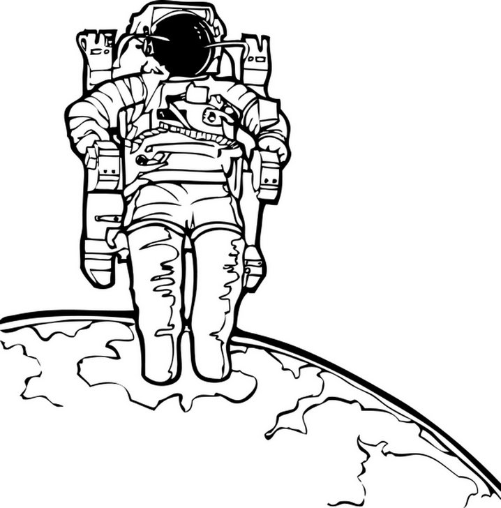 Omalovánka, obrázek Kosmonaut - Vesmír - k vytisknutí, pro děti k vybarvení zdarma, online ke stažení a vytištění