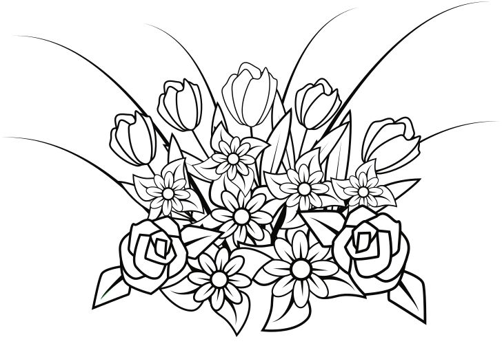 Omalovánka, obrázek Kytice - Květiny - k vytisknutí, pro děti k vybarvení zdarma, online ke stažení a vytištění