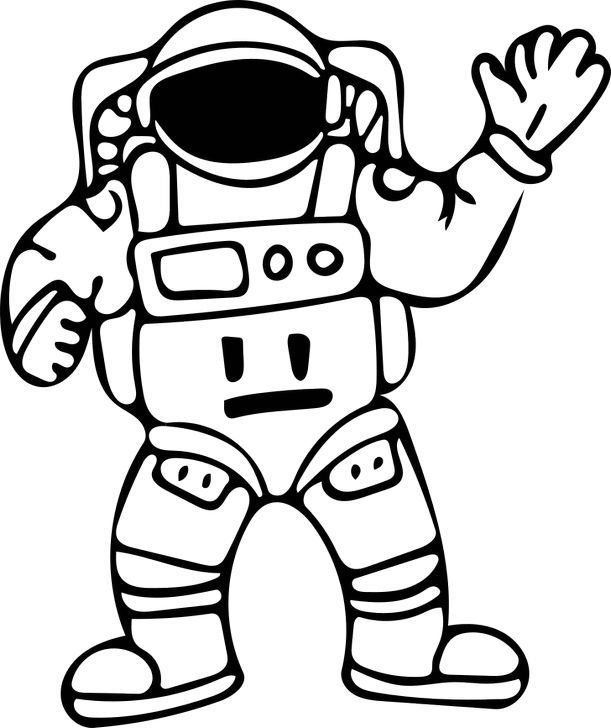 Omalovánka, obrázek Mávající kosmonaut - Vesmír - k vytisknutí, pro děti k vybarvení zdarma, online ke stažení a vytištění