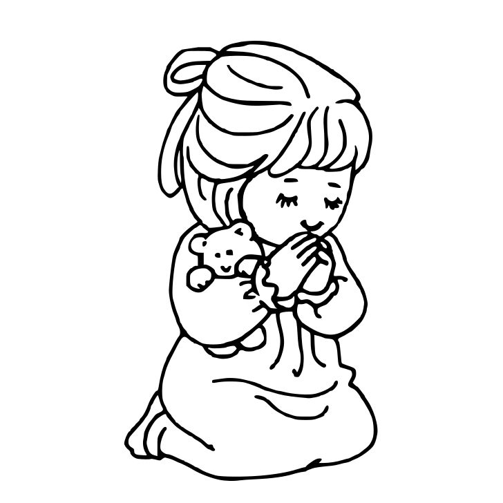 Omalovánka, obrázek Modlící se dívka - Bible a křesťanství - k vytisknutí, pro děti k vybarvení zdarma, online ke stažení a vytištění