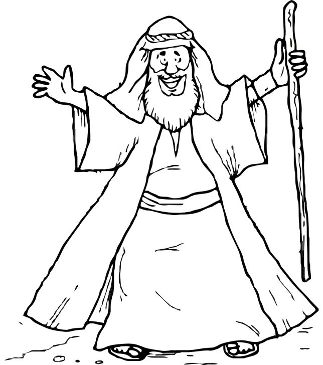 Omalovánka, obrázek Mojžíš s holí - Bible a křesťanství - k vytisknutí, pro děti k vybarvení zdarma, online ke stažení a vytištění