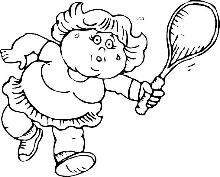 Omalovánka, obrázek Obézní tenistka - Sport - k vytisknutí, pro děti k vybarvení zdarma, online ke stažení a vytištění