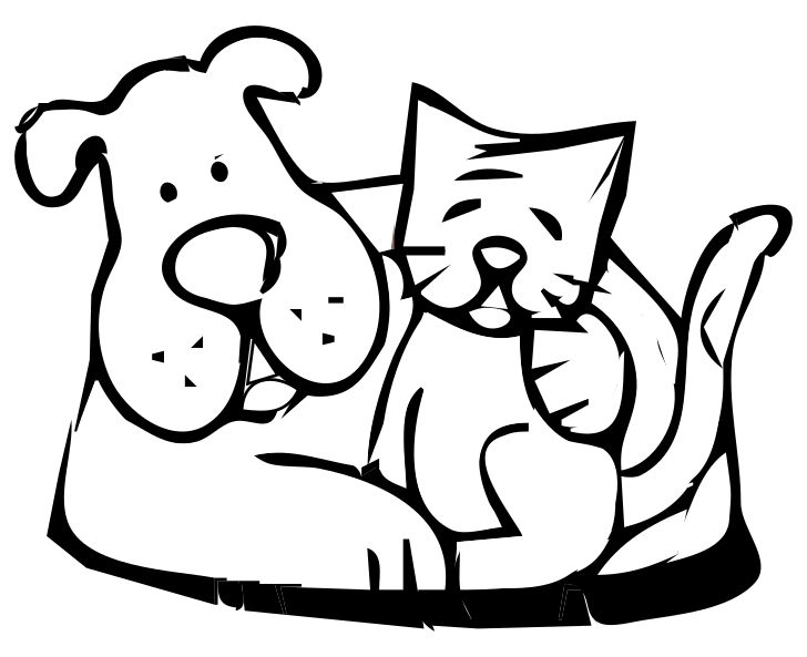 Omalovánka, obrázek Pejsek a kočička - Pohádky - k vytisknutí, pro děti k vybarvení zdarma, online ke stažení a vytištění