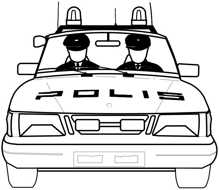 Omalovánka, obrázek Policejní auto - Auta - k vytisknutí, pro děti k vybarvení zdarma, online ke stažení a vytištění
