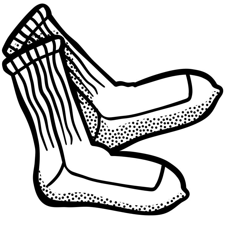 Omalovánka, obrázek Ponožky - Oděvy - k vytisknutí, pro děti k vybarvení zdarma, online ke stažení a vytištění