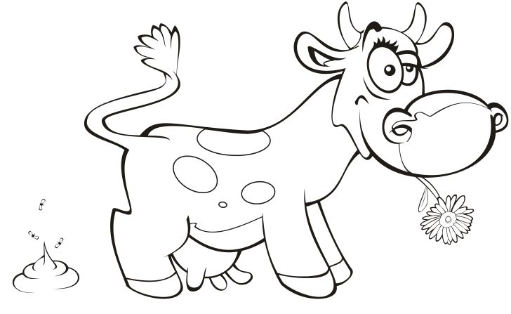 Omalovánka, obrázek Roztomilá kravička - Zvířata - k vytisknutí, pro děti k vybarvení zdarma, online ke stažení a vytištění