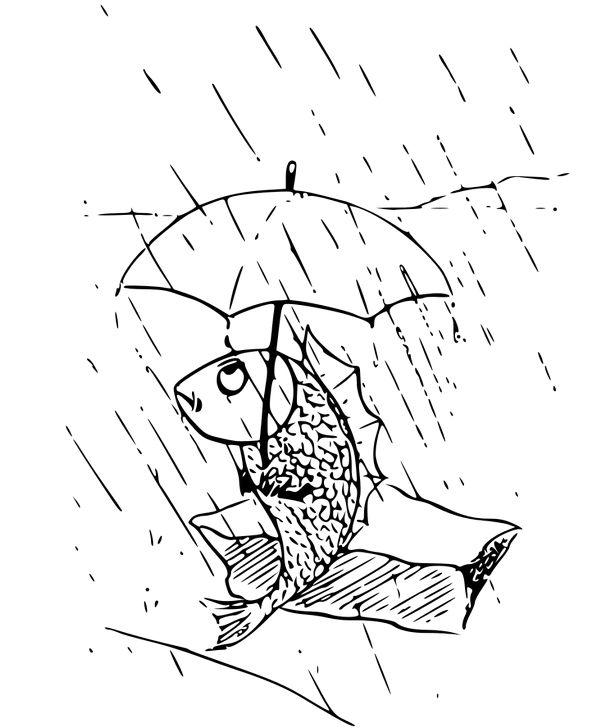Omalovánka, obrázek Ryba a deštník - Zvířata - k vytisknutí, pro děti k vybarvení zdarma, online ke stažení a vytištění