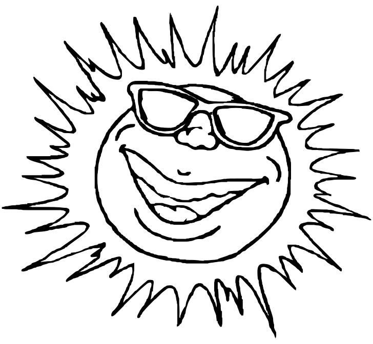 Omalovánka, obrázek Slunce s brýlemi - Vesmír - k vytisknutí, pro děti k vybarvení zdarma, online ke stažení a vytištění