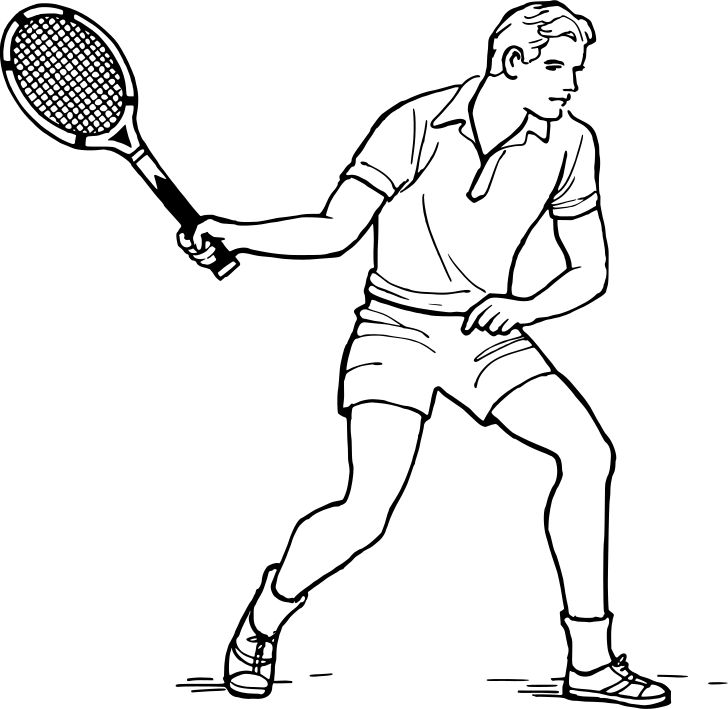 Omalovánka, obrázek Tenista - Sport - k vytisknutí, pro děti k vybarvení zdarma, online ke stažení a vytištění