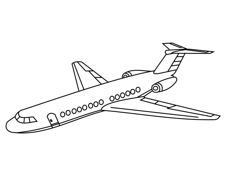 Omalovánka, obrázek Tryskové letadlo - Dopravní prostředky - k vytisknutí, pro děti k vybarvení zdarma, online ke stažení a vytištění