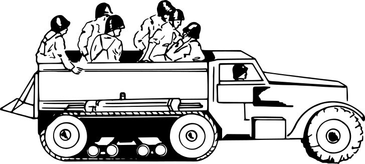 Omalovánka, obrázek Vojenské vozidlo - Dopravní prostředky - k vytisknutí, pro děti k vybarvení zdarma, online ke stažení a vytištění