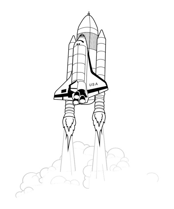 Omalovánka, obrázek Vzlet raketoplánu - Vesmír - k vytisknutí, pro děti k vybarvení zdarma, online ke stažení a vytištění
